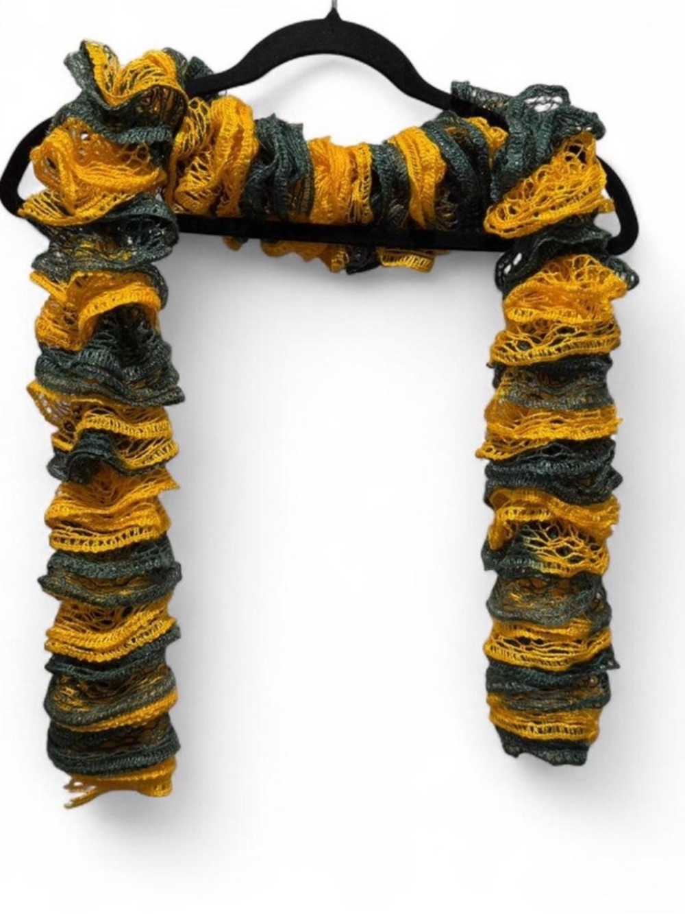 Ruffled Knit Scarf in Yellow & Dark Green